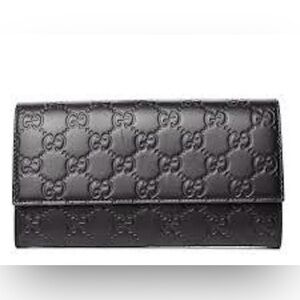 Gucci Signature Guccissima black/brown Clutch Fold Over Long Wallet Leather